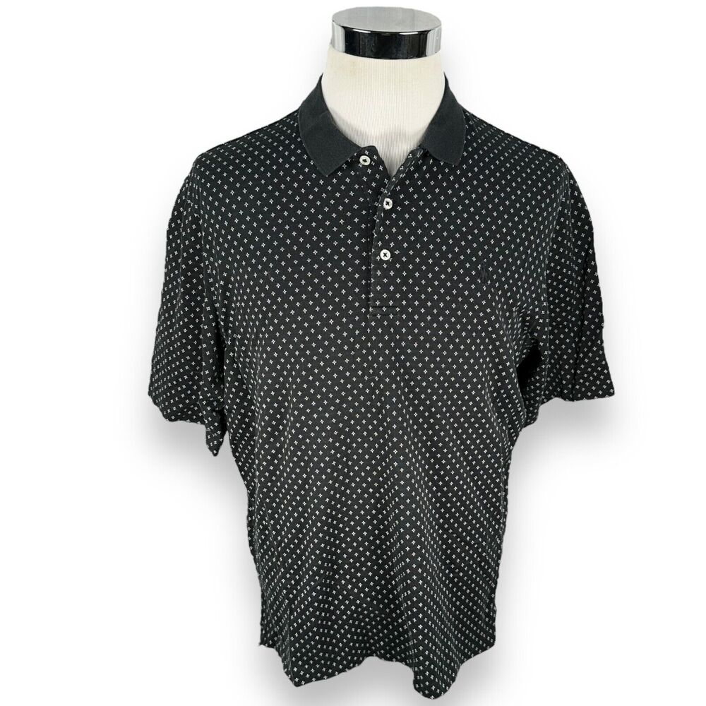 Polo‎ Ralph Lauren Polo Shirt Mens Large Golf Fit Geometric Pima Cotton Black